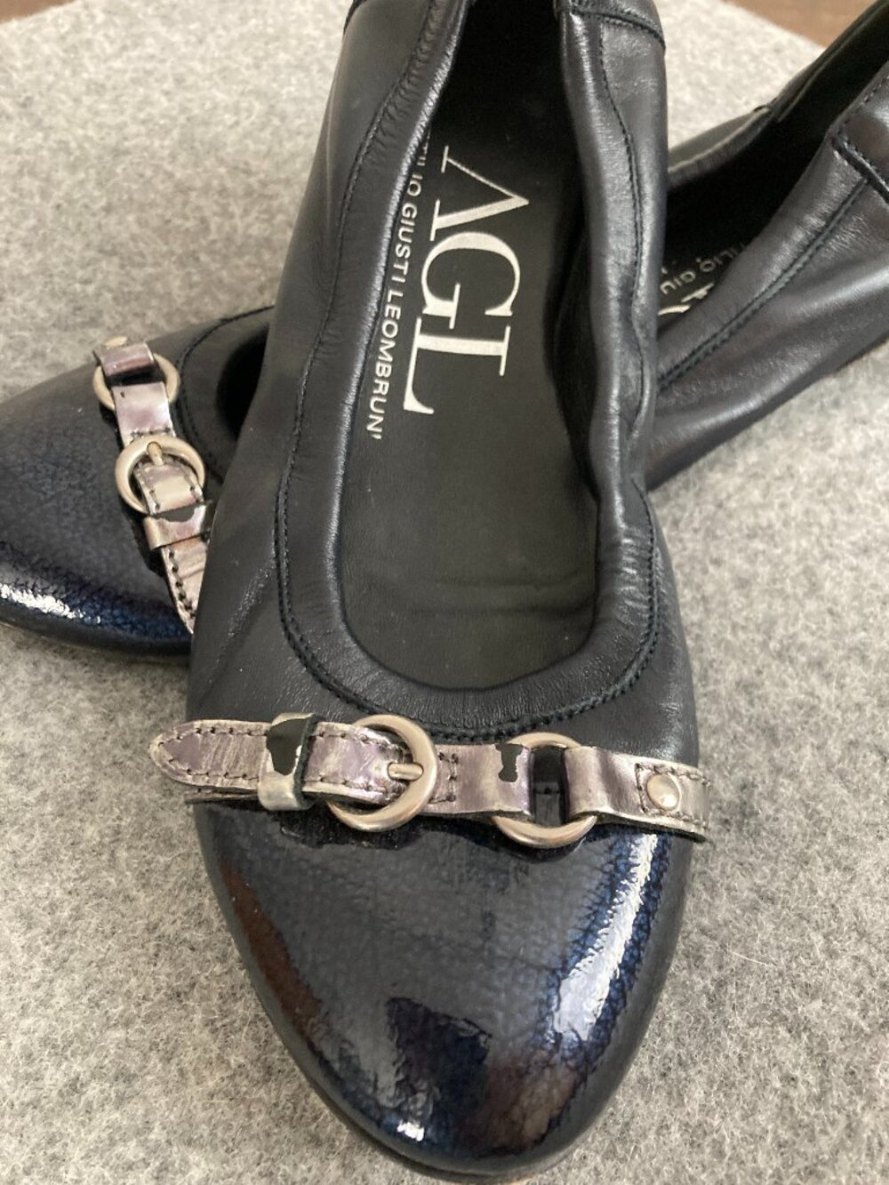 AGL Navy Leather Ballet Flats